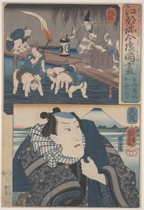 Dwa widoki Edo (kolorowy drzeworyt) autorstwa Utagawa Kuniyoshi