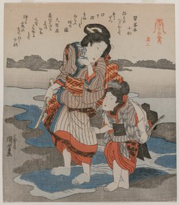 Kobieta i dziecko z serii Pięć obrazów odpływu, koniec lat 20. XIX wieku. autorstwa Utagawa Kuniyoshi