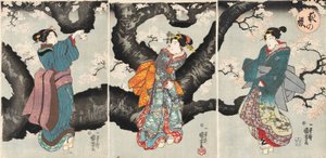 Yoru no sakura [Kwitnąca wiśnia nocą], ok.1846 (odbitka drzeworytowa) autorstwa Utagawa Kuniyoshi