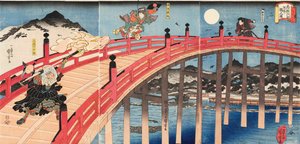 Yoshitsune Ichidaiki Figurka Joe No Bridge, Ka 1839. autorstwa Utagawa Kuniyoshi