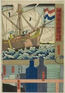 Curio Shop (Karamono ten no zu), z serii „Zdjęcia towarów na sprzedaż w Yokohamie (Yokohama urimono zue)” autorstwa Utagawa Sadahide