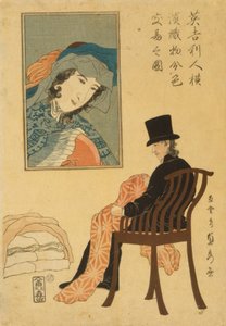 Angielski kupiec sortujący tkaniny na handel w Jokohamie, 1861 autorstwa Utagawa Sadahide