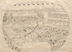 Wnętrze Teatru Kabuki. autorstwa Utagawa Sadahide