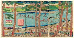 P Obracający się dźwięk Minamoto no Yoritomo a c Ross tee Rive r autorstwa Utagawa Sadahide