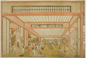 Widoki sal recepcyjnych w Japonii - Rozrywki na Dzień Szczura we Współczesnym Stylu (Uki-e wakoku keiseki ozashiki imayo ne no hi no asobi no zu)