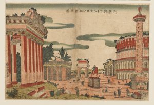 Drzeworyt - Widok Rzymu capriccio, ok. 1770 r. autorstwa Utagawa Toyoharu