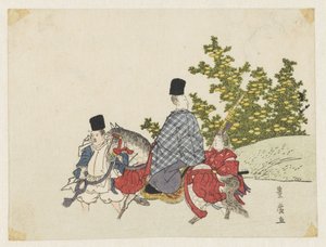 Dworzanin na koniu brodząc w strumieniu autorstwa Utagawa Toyohiro