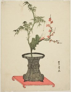 „Trzech przyjaciół” ikebana autorstwa Utagawa Toyohiro