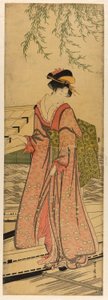 Młoda kobieta wychodząca z łodzi autorstwa Utagawa Toyohiro