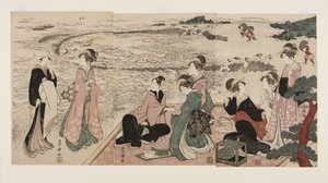 Piknik nad morzem (kolorowy drzeworyt) autorstwa Utagawa Toyokuni