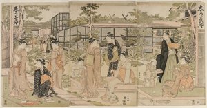 Odwiedzający herbaciarnię Shika, początek lat 90. XVIII wieku. autorstwa Utagawa Toyokuni
