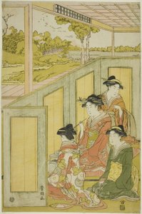 Panie za parawanem w rezydencji daimyo autorstwa Utagawa Toyokuni I