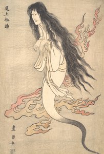 Onoe Matsusuke jako Duch zamordowanej żony Oiwy, w A Tale of Horror from the Yotsu..., 1812.
