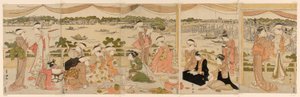 Recital na werandzie z widokiem na rzekę Sumida autorstwa Utagawa Toyokuni I