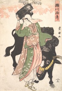 Aktor Segawa Roko jako leśniczy Ohara prowadzący wołu, ca. 1810.