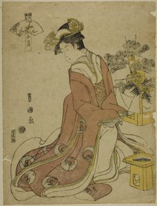 Pierwszy miesiąc (Sho gatsu), z serii „Modne dwanaście miesięcy (Furyu junikagetsu)” autorstwa Utagawa Toyokuni I