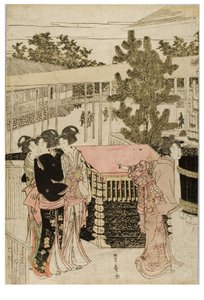 Noworoczna pielgrzymka do Myohoji w Horinouchi, Edo, ok. 1804-1810 (drzewik na papierze) autorstwa Utagawa and Toyokuni Utagawa Toyohiro