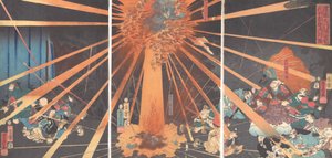 Duch Akugenty dokonujący zemsty na Nanba przy wodospadzie Nunobiki, 1856, 2. miesiąc. autorstwa Utagawa Yoshifusa