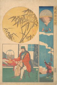 Amerykański balon, amerykańska gra na wiolonczeli, bambus, 10. miesiąc, 1861. autorstwa Utagawa Yoshiiku