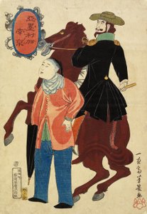Amerykański jeździec i Chińczyk, styczeń 1861 autorstwa Utagawa Yoshiiku