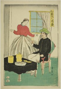 Holenderska para pijąca wino (Orandajin sakamori)