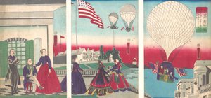 Amerykańskie Wniebowstąpienie Balonowe Amerikakoku, 1867. autorstwa Utagawa Yoshitora