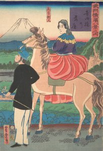 Zstępujące gęsi na moście Yoshida [para angielska] Yoshidabashi no rakugan [I miesiąc 1861. autorstwa Utagawa Yoshitora