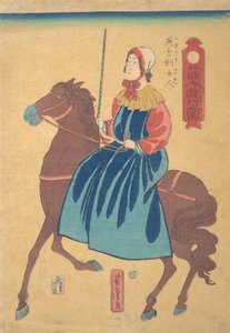 Angielka na koniu, 1. miesiąc, 1861. autorstwa Utagawa Yoshitora