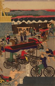 F ぉ Sprzedaż nowego g Nihonbashi set c Temperatura gruntu f i pobyt. Toi Nihonbashi wersja angielska postać T teoria ptych autorstwa Utagawa Yoshitora