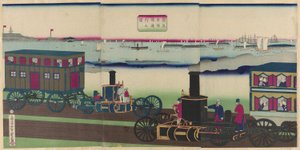 Zdjęcie: Podróżowanie lokomotyw parowych (Jokisha rikudo tsuko no zu) autorstwa Utagawa Yoshitora