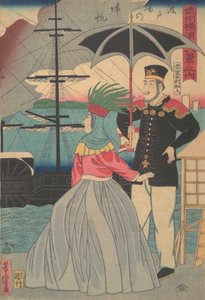 Returning Sails at the Wharves [para amerykańska], 1 miesiąc, 1861. autorstwa Utagawa Yoshitora
