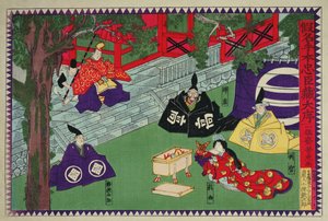 Scena z I aktu sztuki kabuki „Kanadehon Chushingura”, opowieść o zemście oparta na incydencie czterdziestu siedmiu roninów z 1703 r., ok. 1870 r. (kolorowy drzeworyt) autorstwa Utagawa Yoshitora
