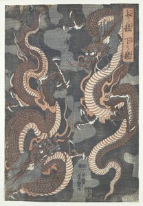 dwa smoki autorstwa Utagawa Yoshitsuya