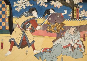 Scena z Genji monogatari (Opowieść o Genji) Murasaki Shibuku (ur. 978) 1860 (kolorowy drzeworyt)