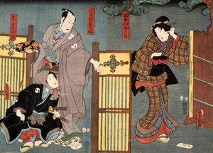 Scena z Genji monogatari (Opowieść o Genji) Murasaki Shibuku (ur. 978) 1860 (kolorowy drzeworyt)
