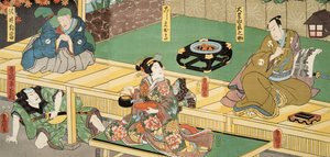 Scena z Genji monogatari (Opowieść o Genji) Murasaki Shibuku (ur. 978) 1860 (kolorowy drzeworyt)