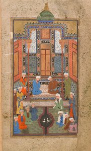 Scena pałacowa w Tuhfat al-Ahrar (dar za darmo) Buchara, Uzbekistan, okres uzbecki, ok. 1540 (nieprzezroczysta akwarela, atrament i złoto na papierze)