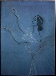 Baletnica Anna Pavlova (1882-1931) w balecie „Sylfidy” Fryderyka Chopina (1810-1849) (detal). Praca Walentyna Aleksandrowicza Sierowa (1865-1911), tempera i kreda na płótnie autorstwa Valentin Aleksandrovich Serov