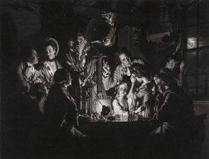 Eksperyment na ptaku w pompie powietrza według Josepha Wrighta z Derby, 1769.