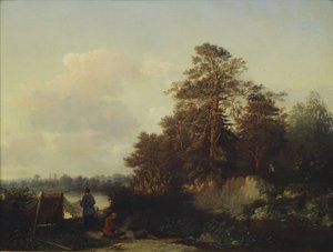 Krajobraz z wędkarzami, 1852 autorstwa Valerian Konstantinovich Kamenev