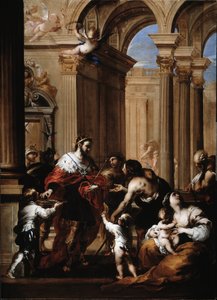 Miłość króla Francji Ludwika IX (1214-1270) (Król Francji Ludwik IX dający jałmużnę) Obraz Valerio Castello (1624-1659) Genes, Musei di Strada Nuova (ex Palazzo Bianco)