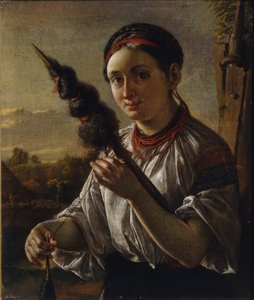 Prządka, 1821 autorstwa Vasili Andreevich Tropinin