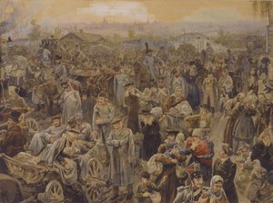 Wycofanie wojsk rosyjskich z Moskwy w 1812, 1907 autorstwa Vasili Petrovich Lebedev
