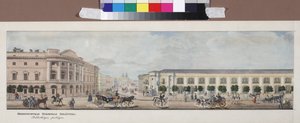 La bibliotheque publique imperiale (panorama z perspektywy Newskiego) - Cesarska Biblioteka Publiczna (Z panoramy Newskiego Prospektu), autorstwa Sadovnikova, Wasilija Siemionowicza (1800-1879). litografia, akwarela autorstwa Vasili Semenovich Sadovnikov