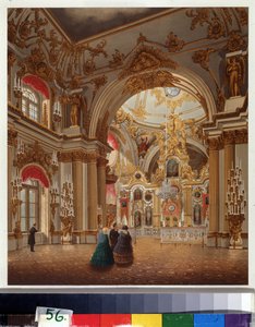 Wielka Kaplica Pałacu Zimowego w Sankt Petersburgu. Praca Wasilija Siemionowicza Sadovnikova (1800-1879), akwarela na papierze. XIX-wieczna sztuka rosyjska. Muzeum Pamięci A. Puszkina, Sankt Petersburg. autorstwa Vasili Semenovich Sadovnikov