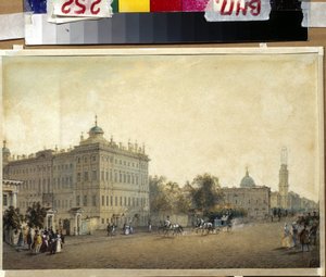 Św. PETERSBURG. Pałac Aniczkowa. (Sankt Petersburg. Pałac Aniczkowa). Praca Wasilija Siemionowicza Sadovnikova (1800-1879), akwarela na papierze, ok. 1830 r. Sztuka rosyjska autorstwa Vasili Semenovich Sadovnikov