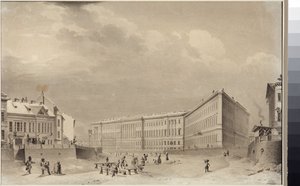 Petersburg. Budynek Sztabu Generalnego na nabrzeżu rzeki Mojki, autorstwa Sadovnikova, Wasilija Siemionowicza (1800-1879). Akwarela na papierze, przed 1833 r. Państwowe Muzeum Historii Sankt Petersburga autorstwa Vasili Semenovich Sadovnikov