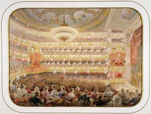 Audytorium Petersburskiego Cesarskiego Teatru Bolszoj Kamenny par Sadovnikov, Wasilij Siemionowicz (1800-1879). Akwarela, Gwasz na papierze, format : 35x26