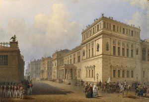 Widok nowej Ermitażu przez Millionnaya Street, 1851 autorstwa Vasili Semenovich Sadovnikov