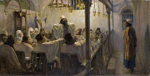Il est coupable de la mort — jest winny śmierci! - Polenov, Vasili Dmitrievich (1844-1927) - 1906 - Olej na płótnie - 113x220 - Kolekcja prywatna (część serii obrazów Życie Chrystusa ukończonej przez artystę pod koniec lat 1890-1900) autorstwa Vasilij Dmitrievich Polenov